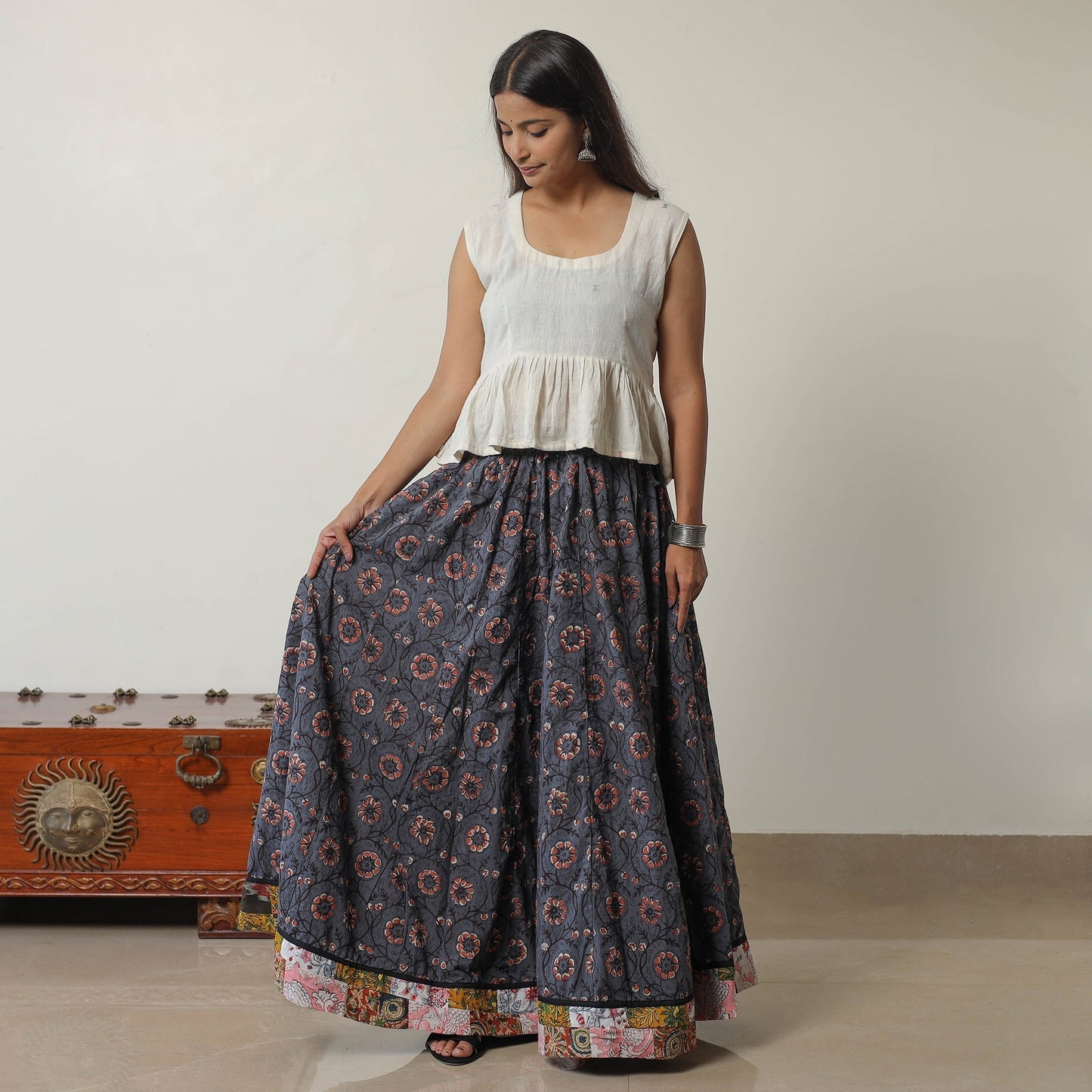  Bagru Block Printed 24 Kali Patchwork Cotton Long Skirt 17 