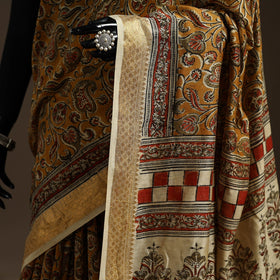 Brown - natural dyed pedana chanderi silk kalamkari saree