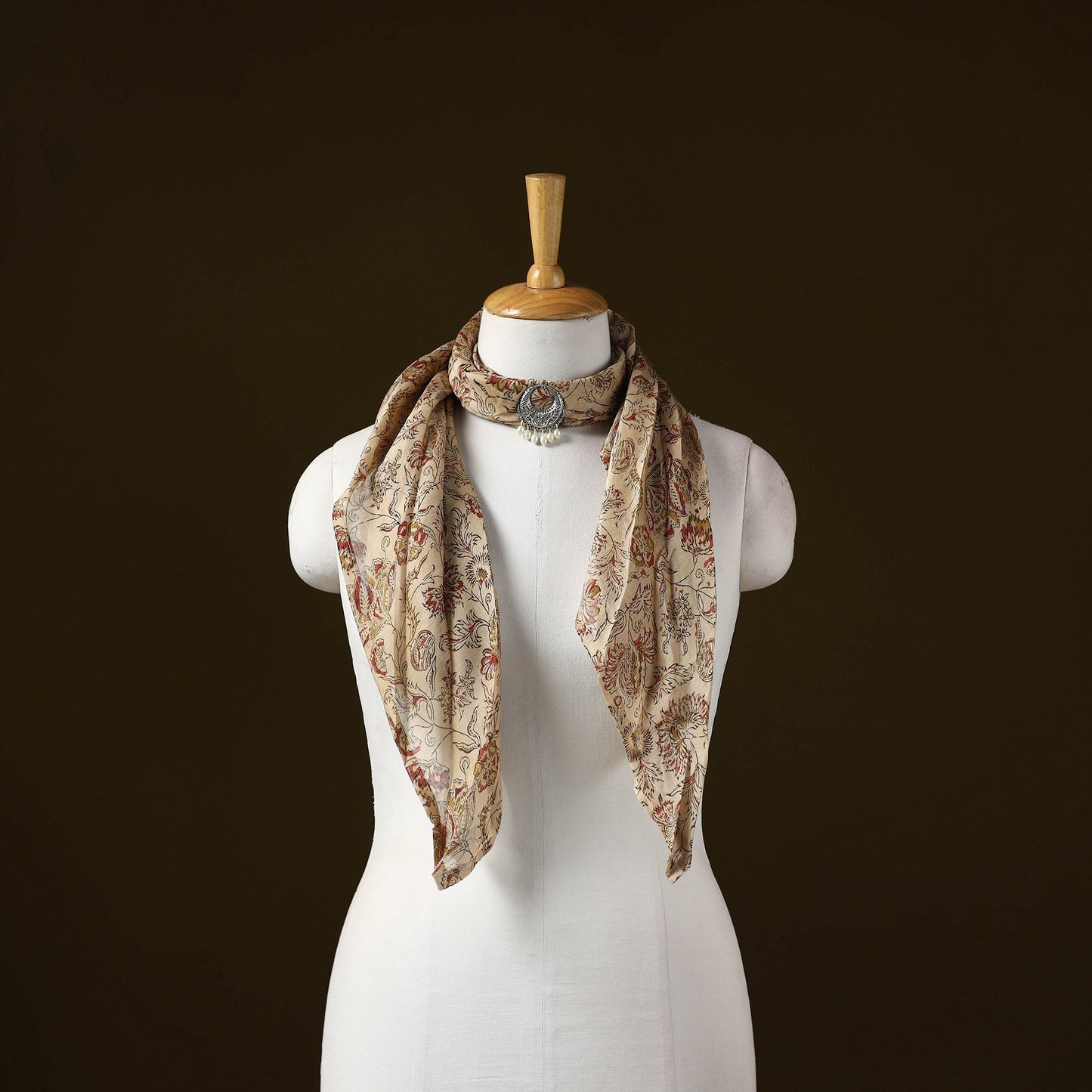 Kalamkari chanderi silk pendant necklace scarf 07