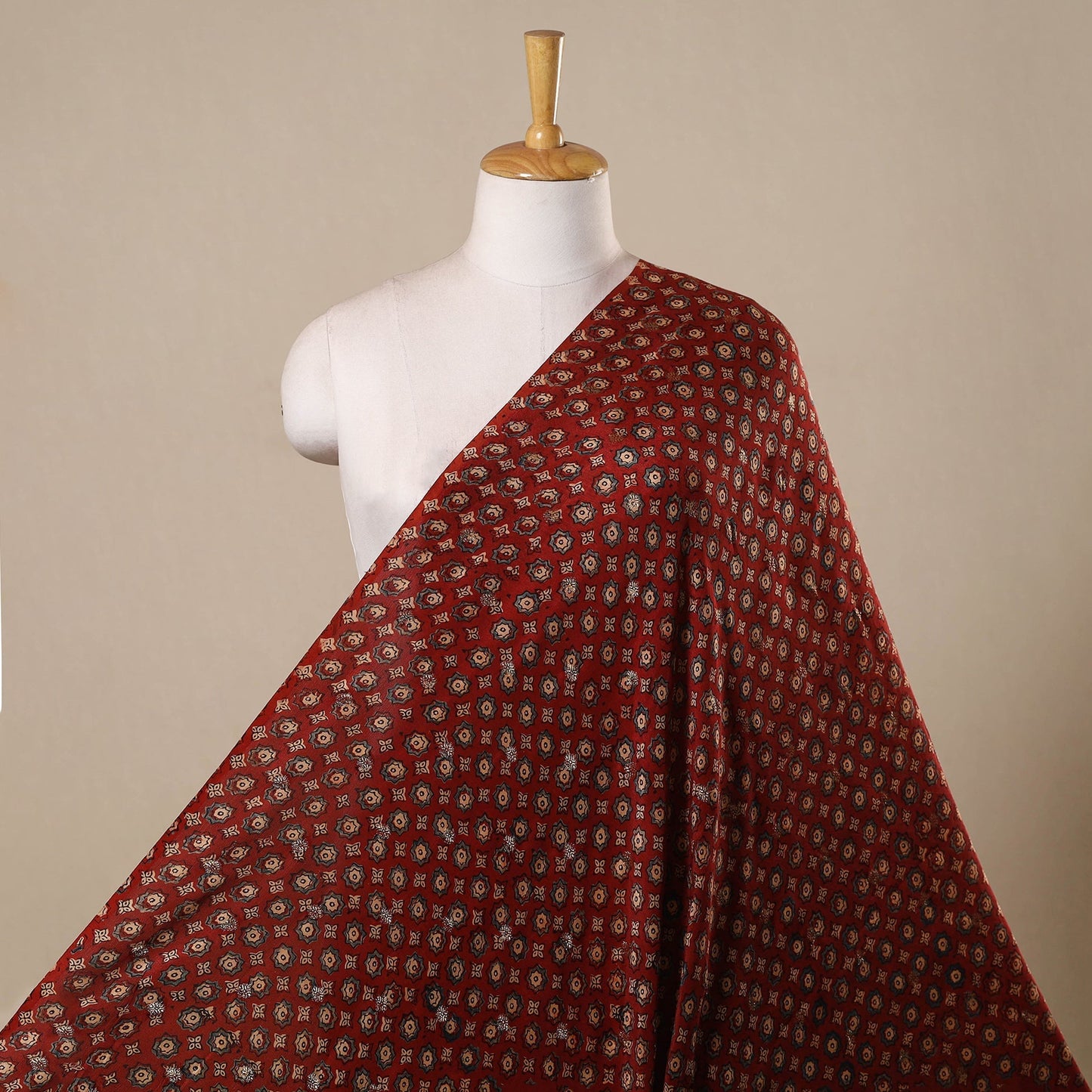Red - natural dyed dola silk jacquard buti fabric 08