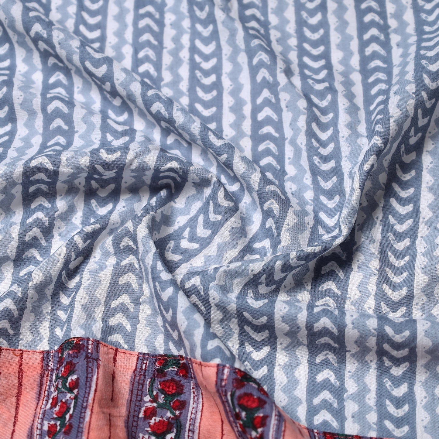 Grey - printed cotton blouse piece 30 - handcrafted