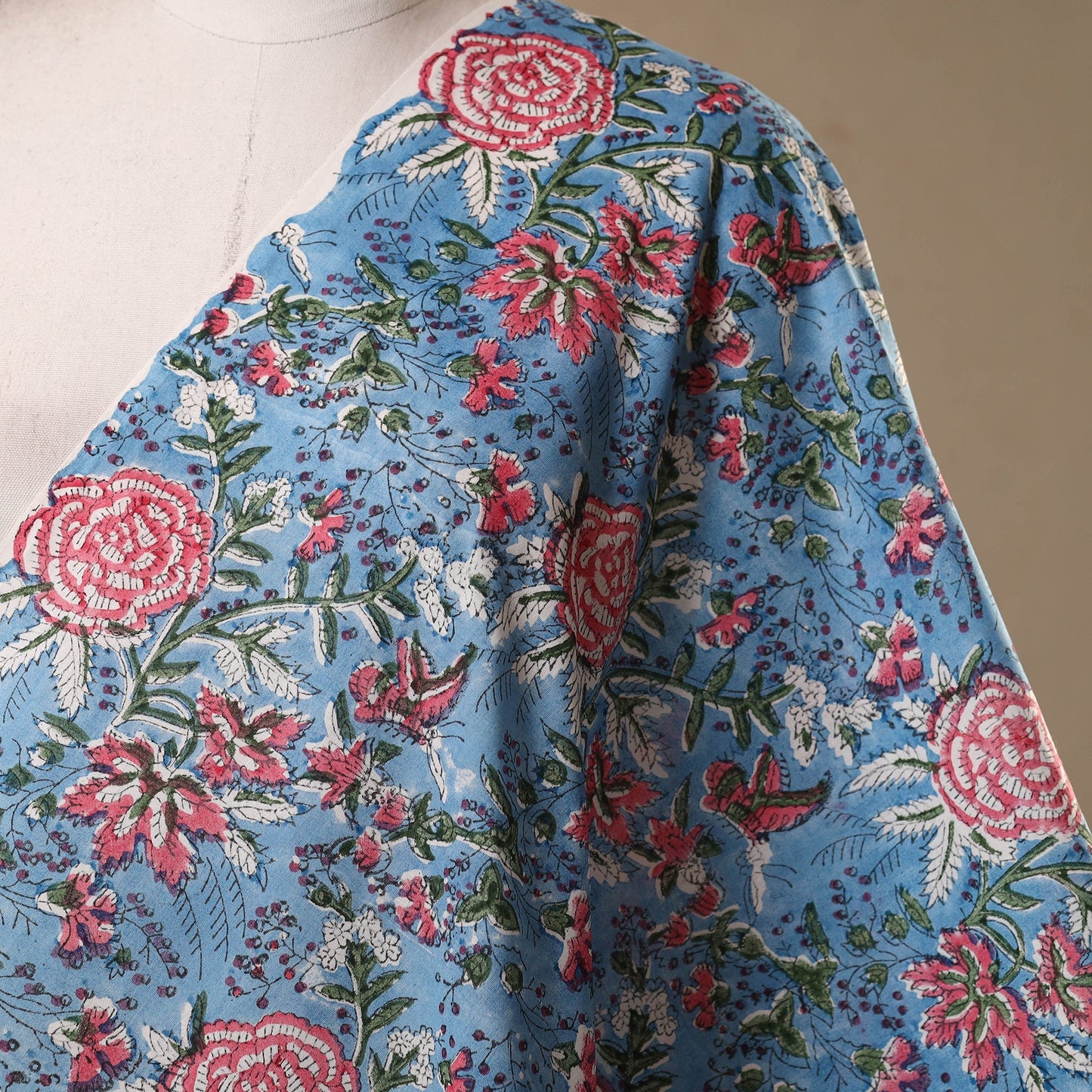 Blue - cotton sanganeri fabric 15 - handcrafted