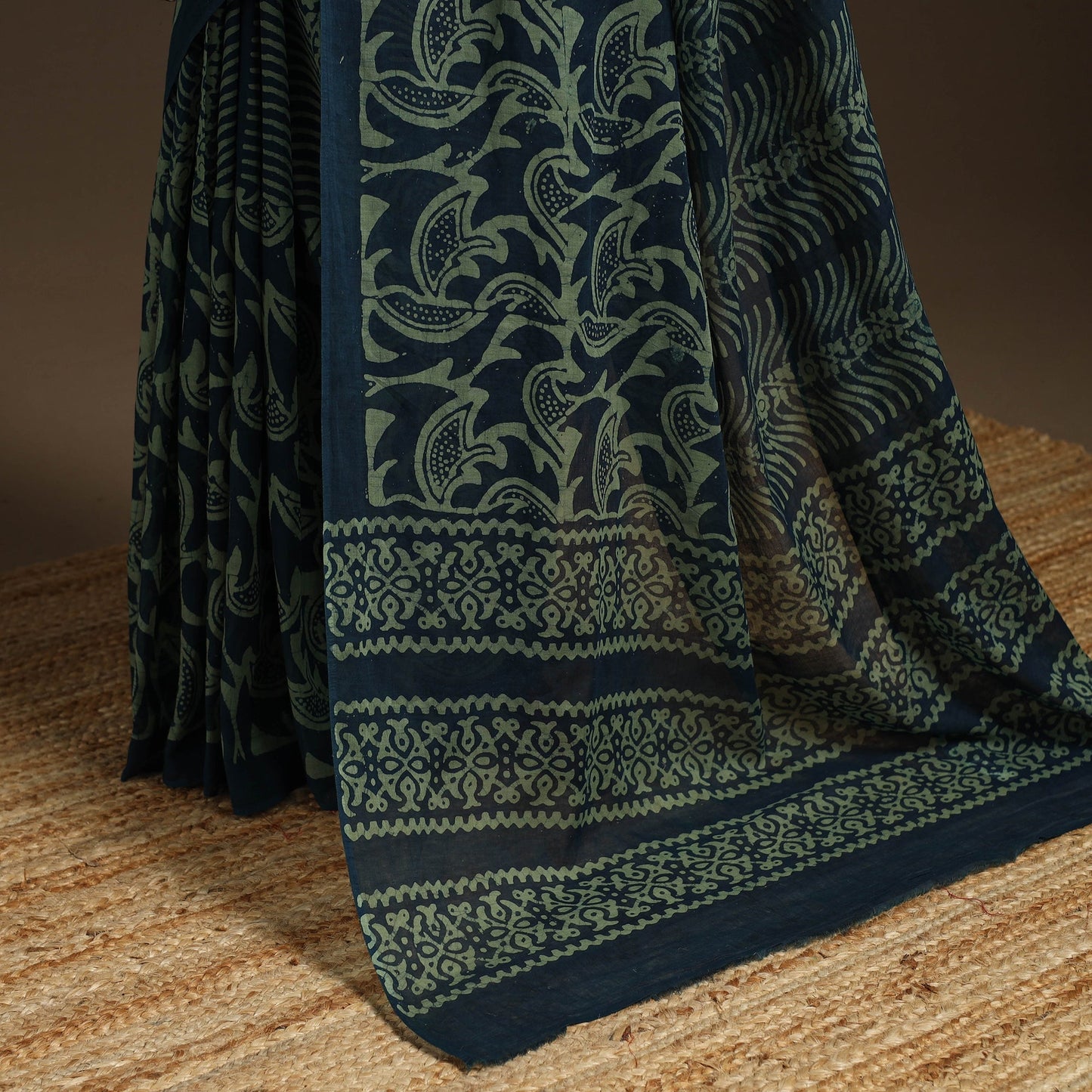 Green - mul cotton hand batik saree 13 - handcrafted