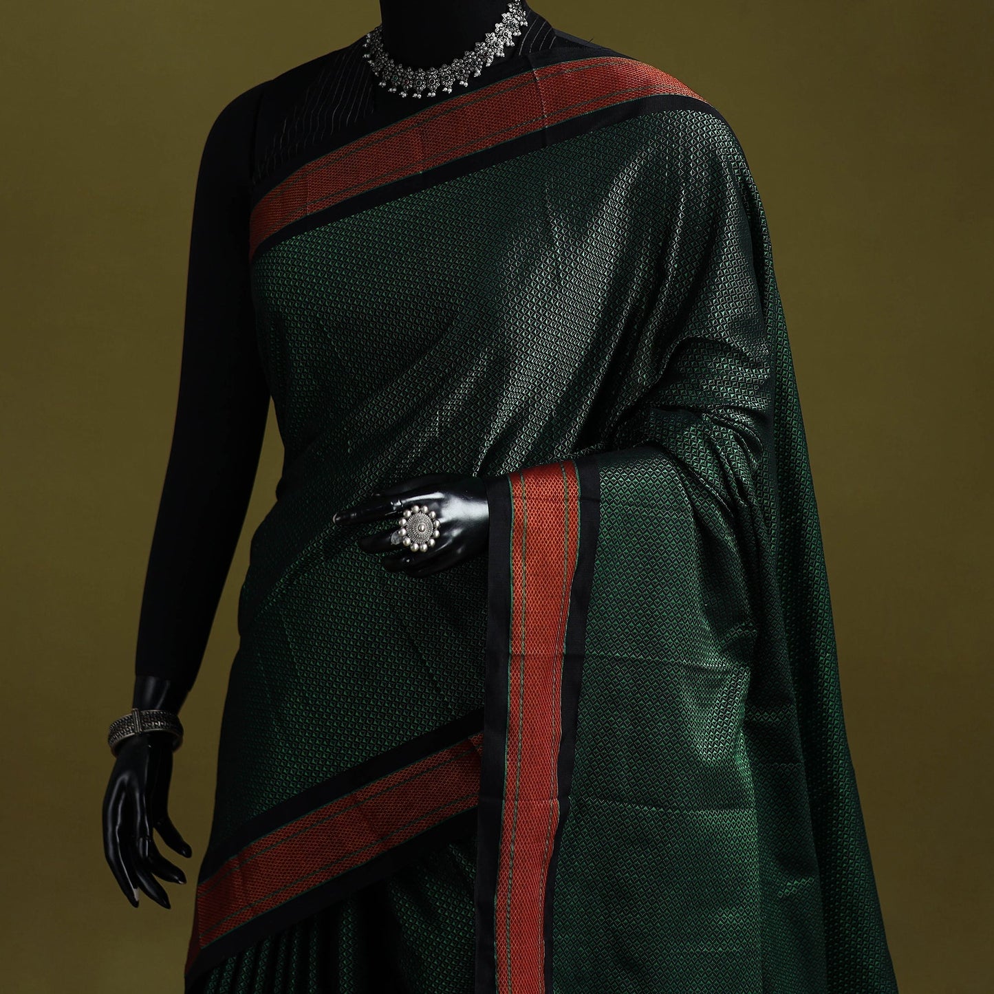 Silk cotton khun saree with ilkal pallu chikki paras border