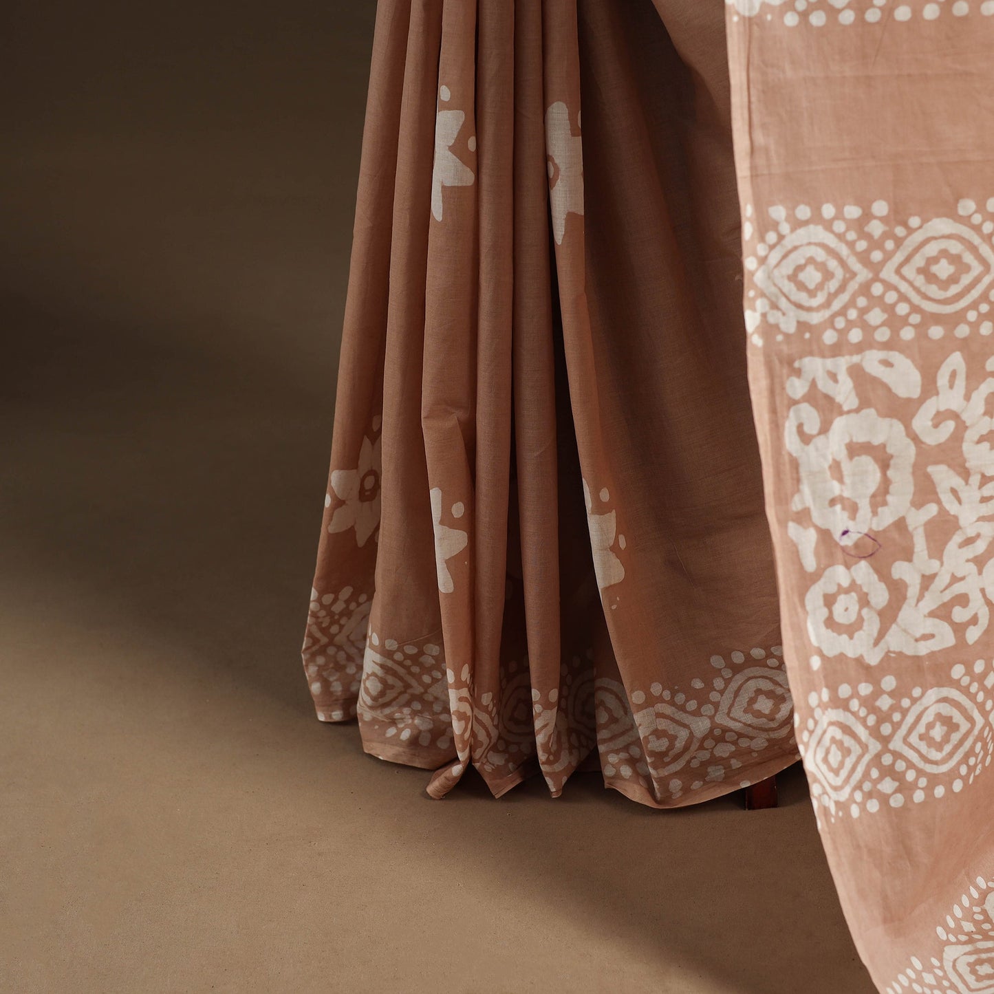 Brown - mul cotton hand batik saree 20 - handcrafted