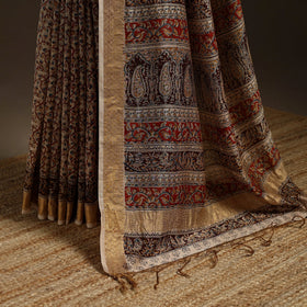 Brown - natural dyed pedana chanderi silk kalamkari saree