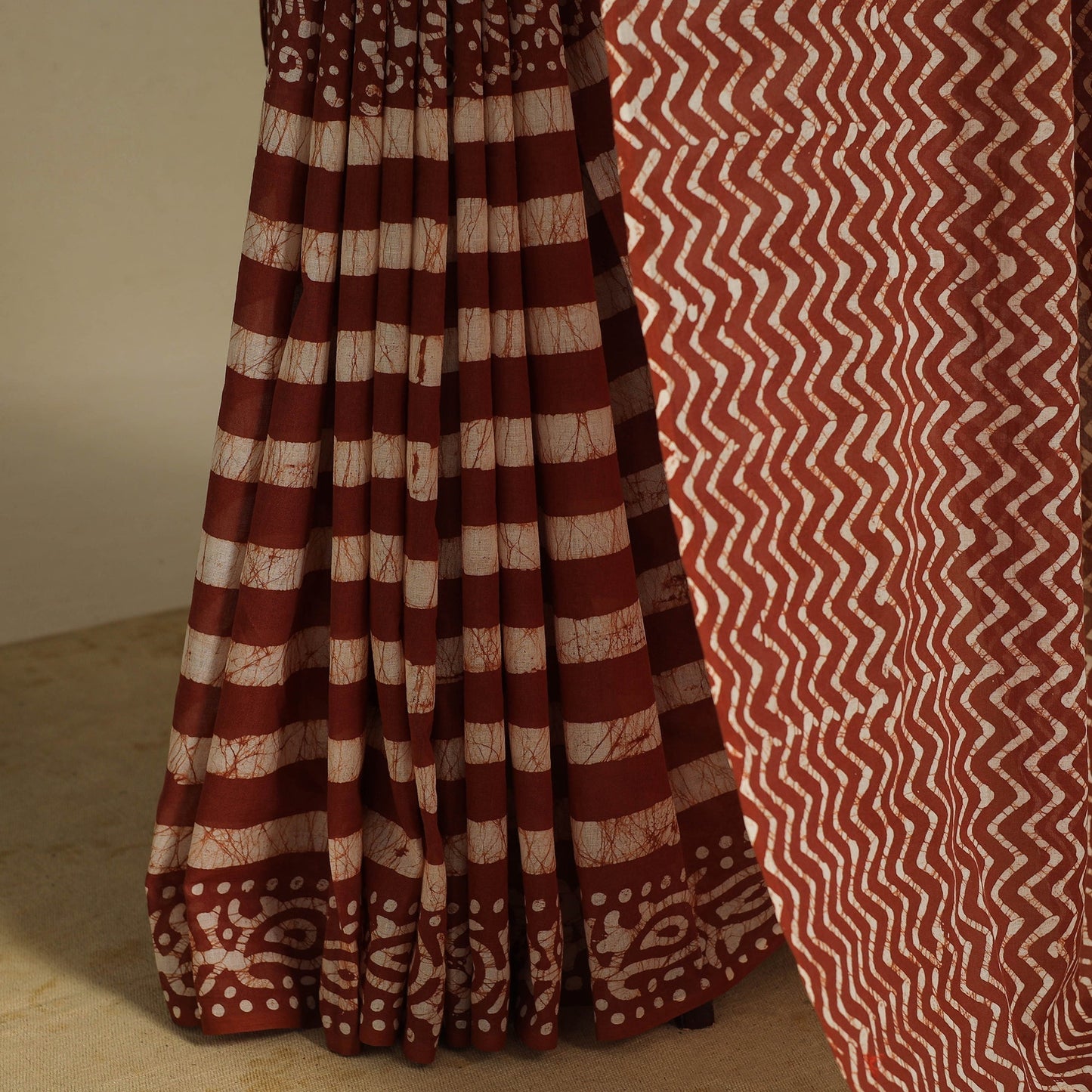 Brown - mul cotton hand batik saree 57 - handcrafted