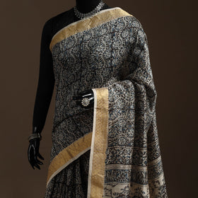 Black - natural dyed pedana chanderi silk kalamkari saree