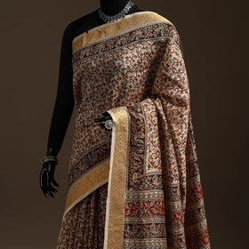 Brown - natural dyed pedana chanderi silk kalamkari saree