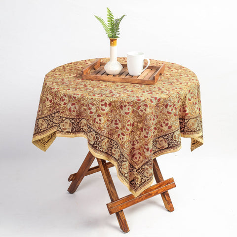 Brown Pedana Kalamkari Block Print Cotton Table Cover