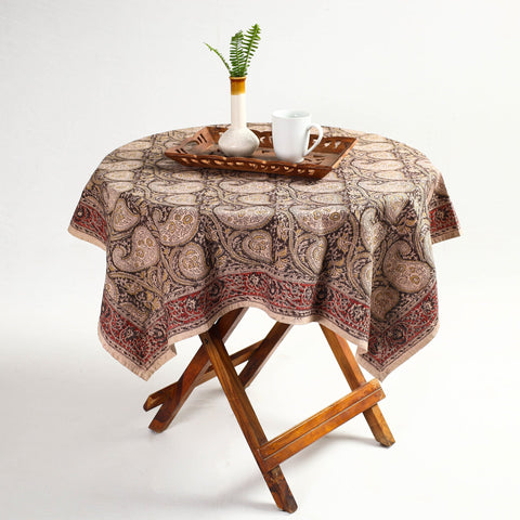 Beige Pedana Kalamkari Block Print Cotton Table Cover