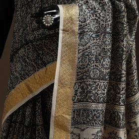 Black - natural dyed pedana chanderi silk kalamkari saree