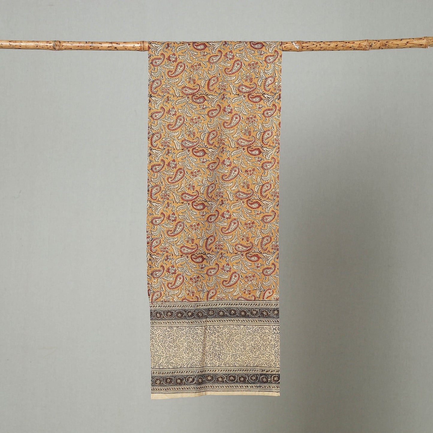 Yellow Pedana Block Print Natural Dyed Cotton Kalamkari Stole