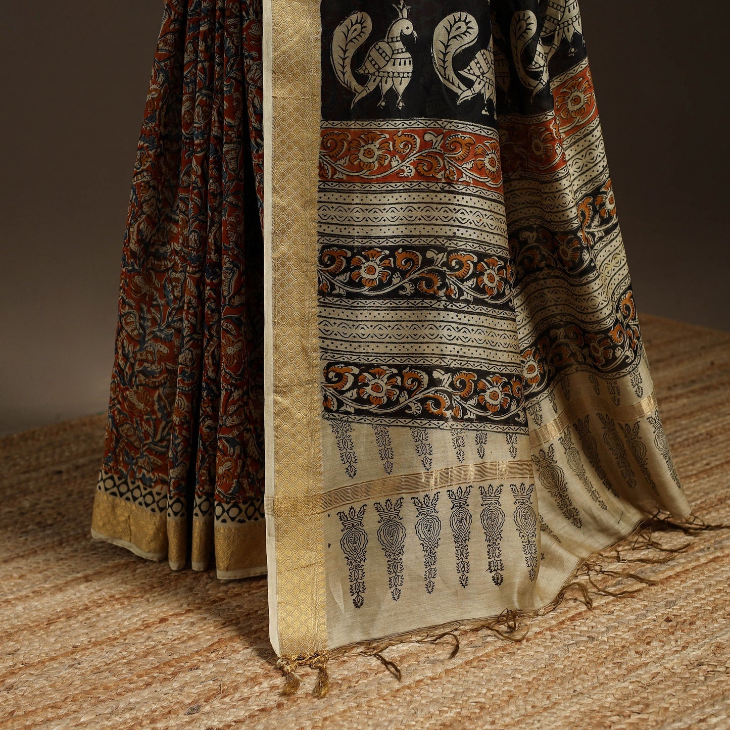 Orange - natural dyed pedana chanderi silk kalamkari saree