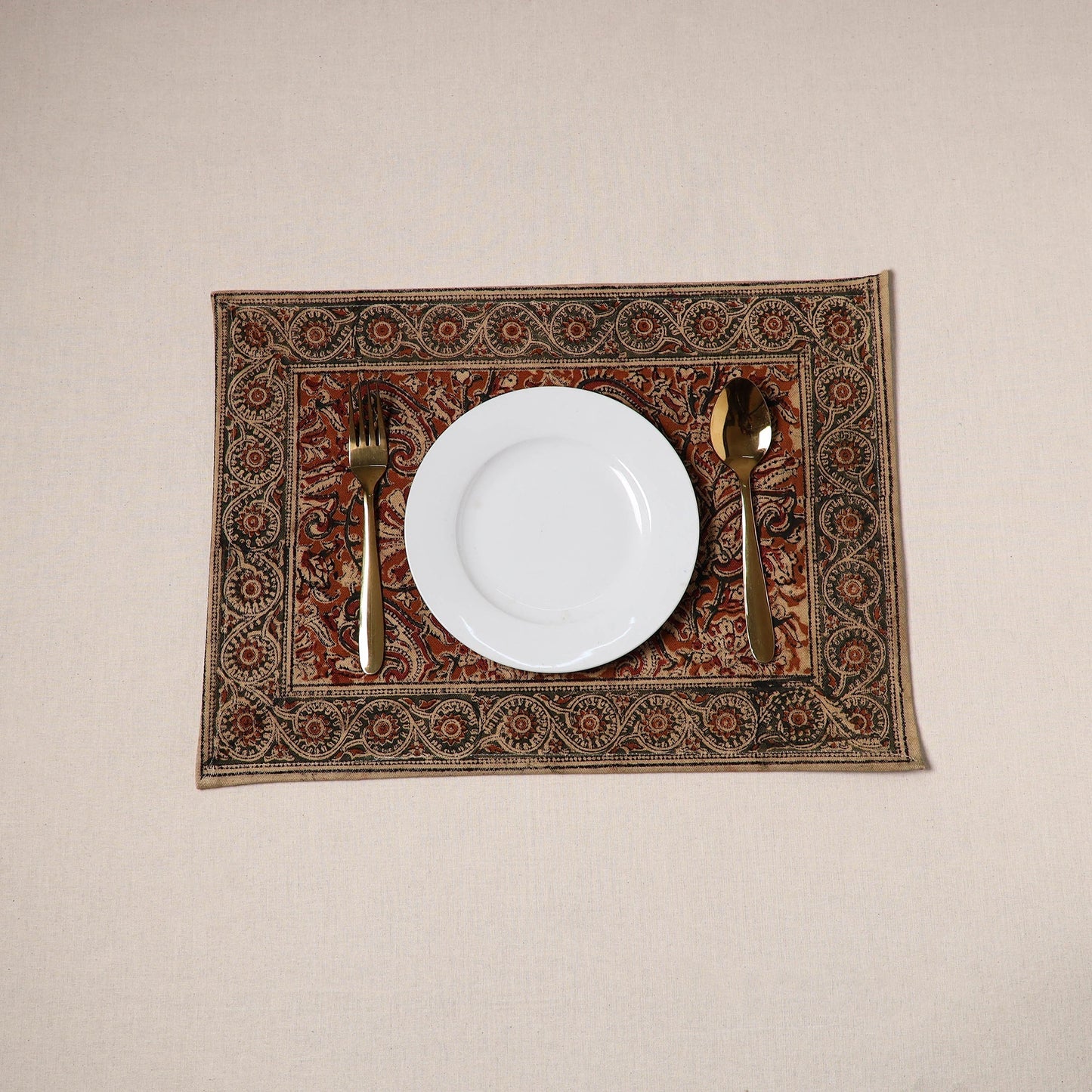 Red - natural dyed pedana kalamkari cotton table mat 15