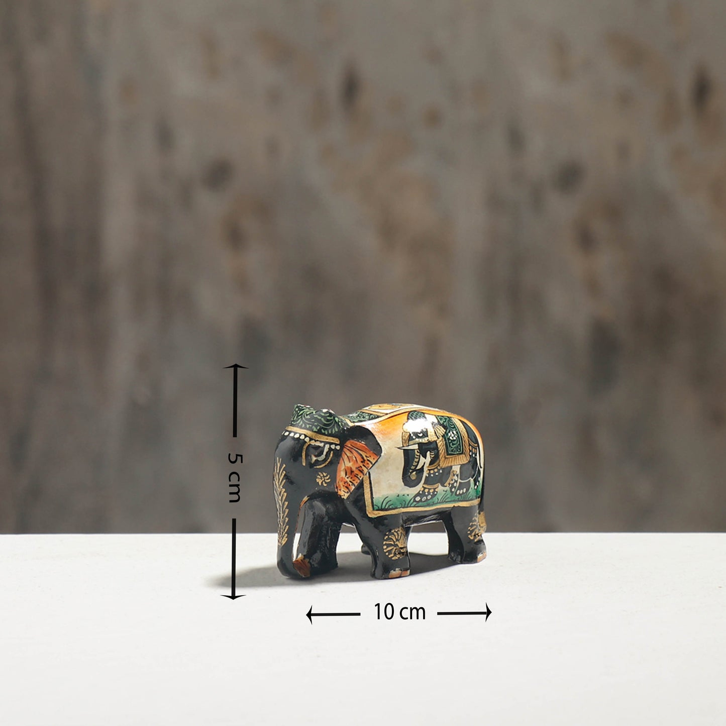 Elephant - Hand Carved Kadam Wood Mughal Handpainted Sculpture (2 in)