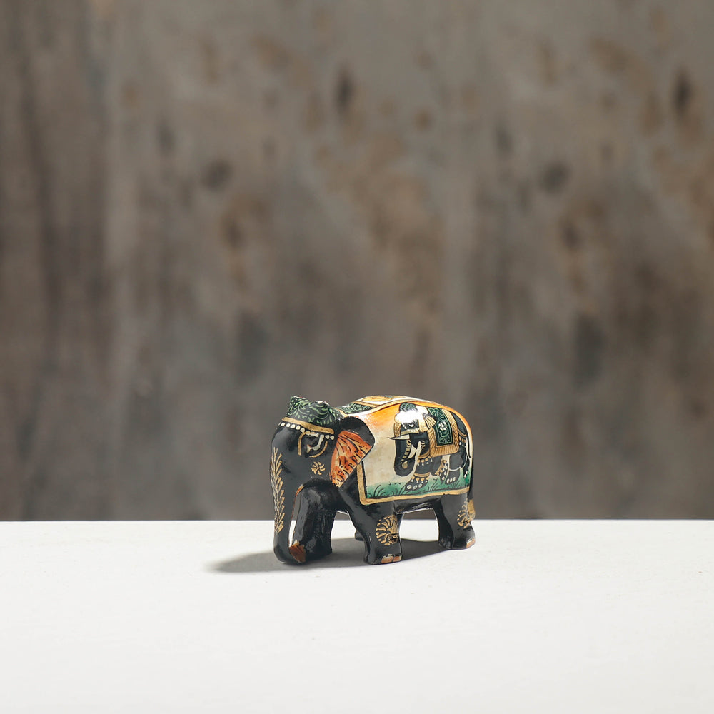 Elephant - Hand Carved Kadam Wood Mughal Handpainted Sculpture (2 in)