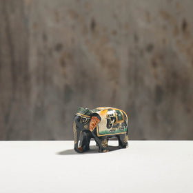 Elephant - Hand Carved Kadam Wood Mughal Handpainted Sculpture (2 in)