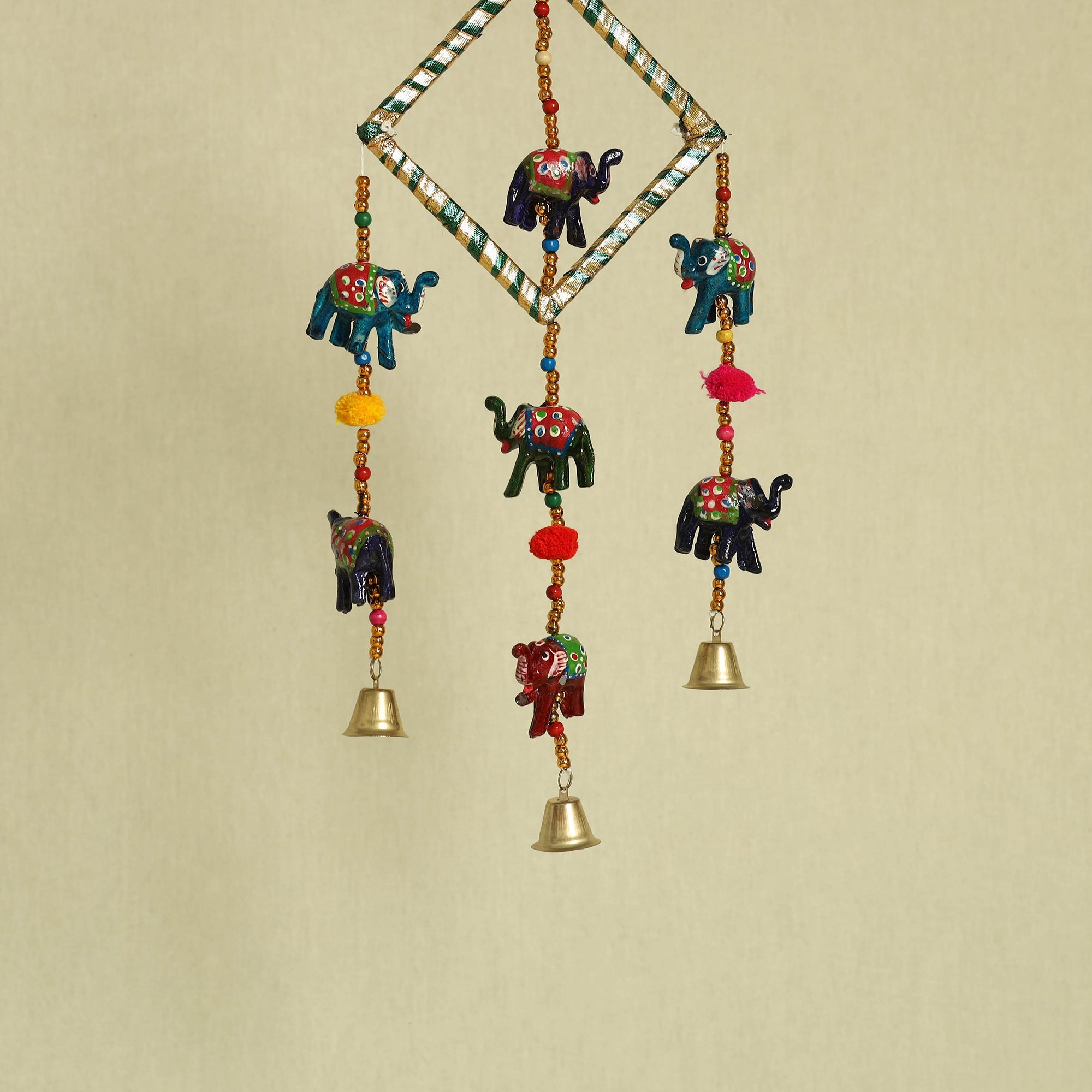  Elephant - Handpainted Wooden Decorative Bell Hanging
