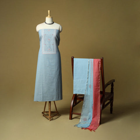 Embroidered cotton printed 3pc unstitched dress material 84