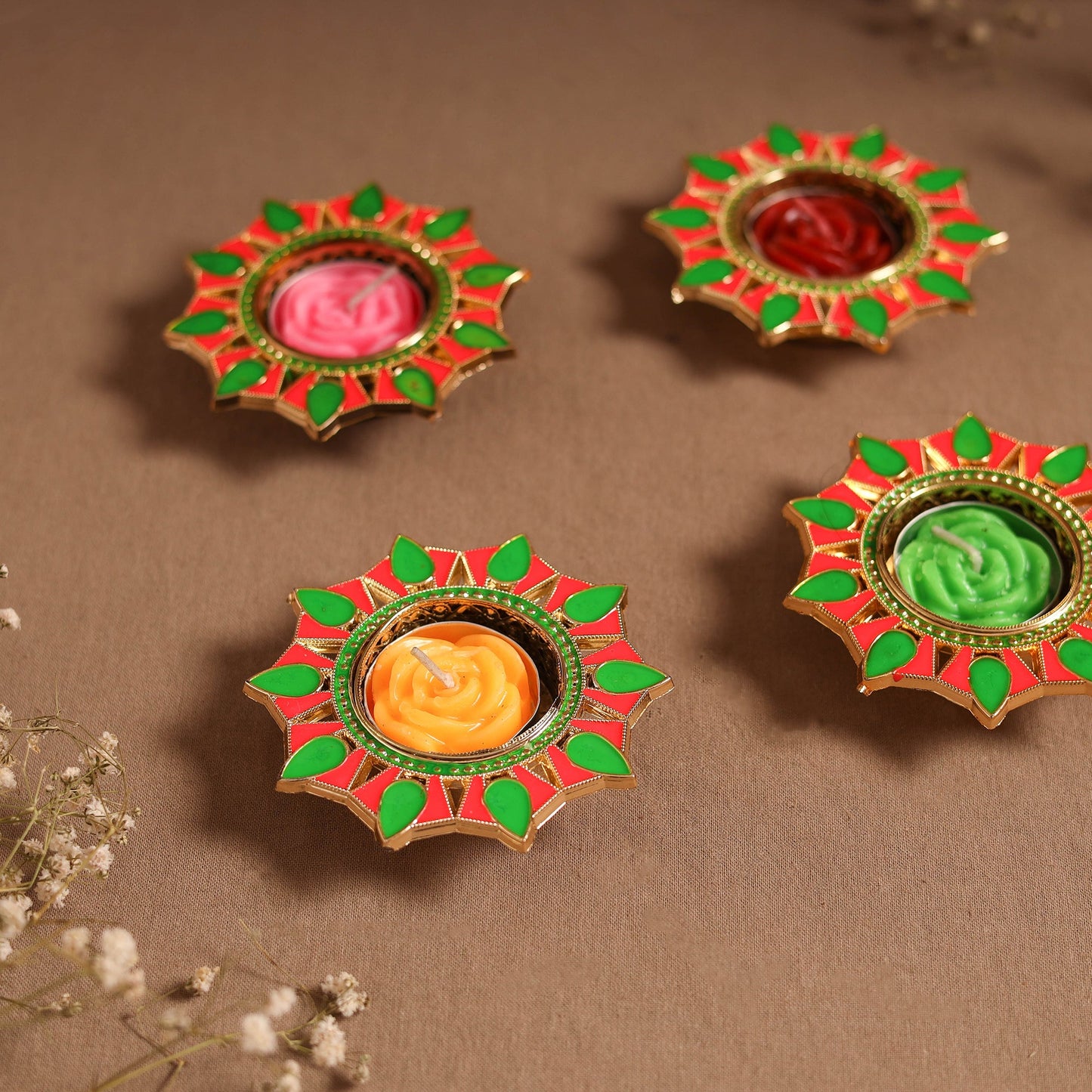 Enamel work tealight candle holder (set of 4) 07