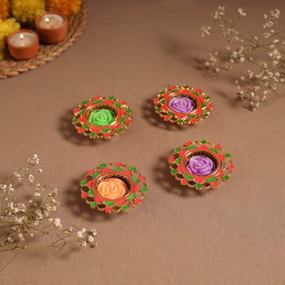 Enamel work tealight candle holder (set of 4) 09