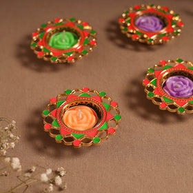 Enamel work tealight candle holder (set of 4) 09