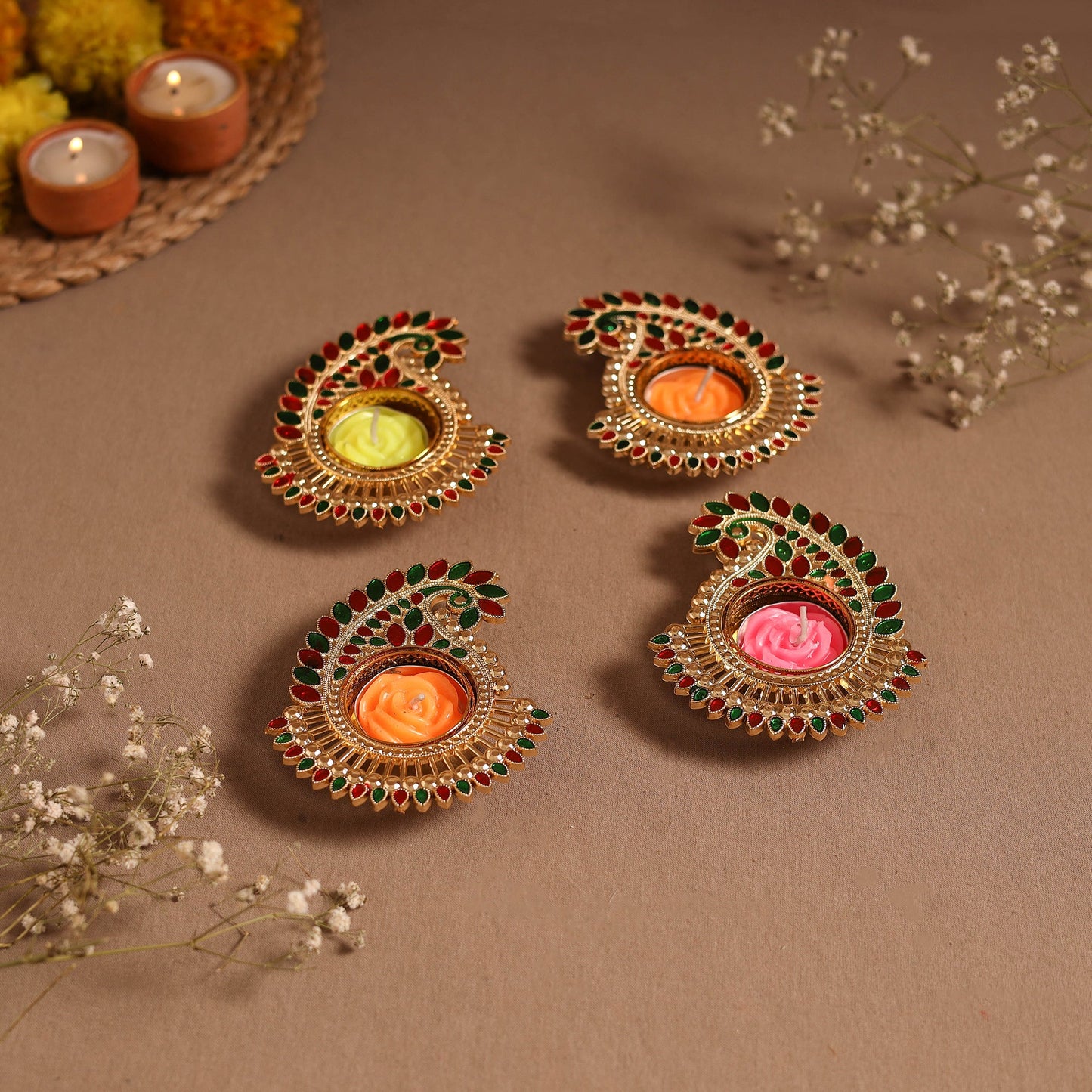 Enamel work tealight candle holder (set of 4) 10