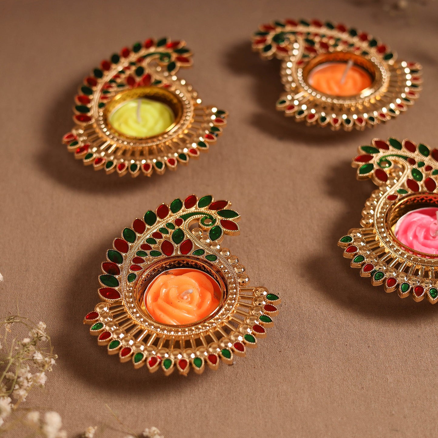 Enamel work tealight candle holder (set of 4) 10