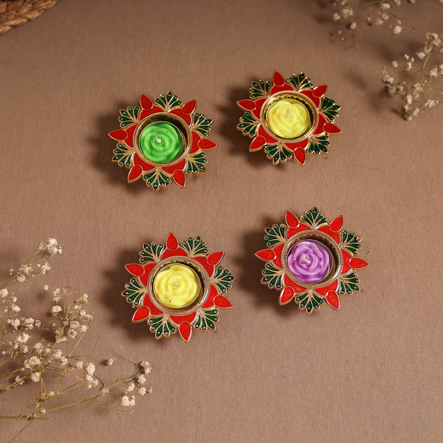 Enamel work tealight candle holder (set of 4) 11