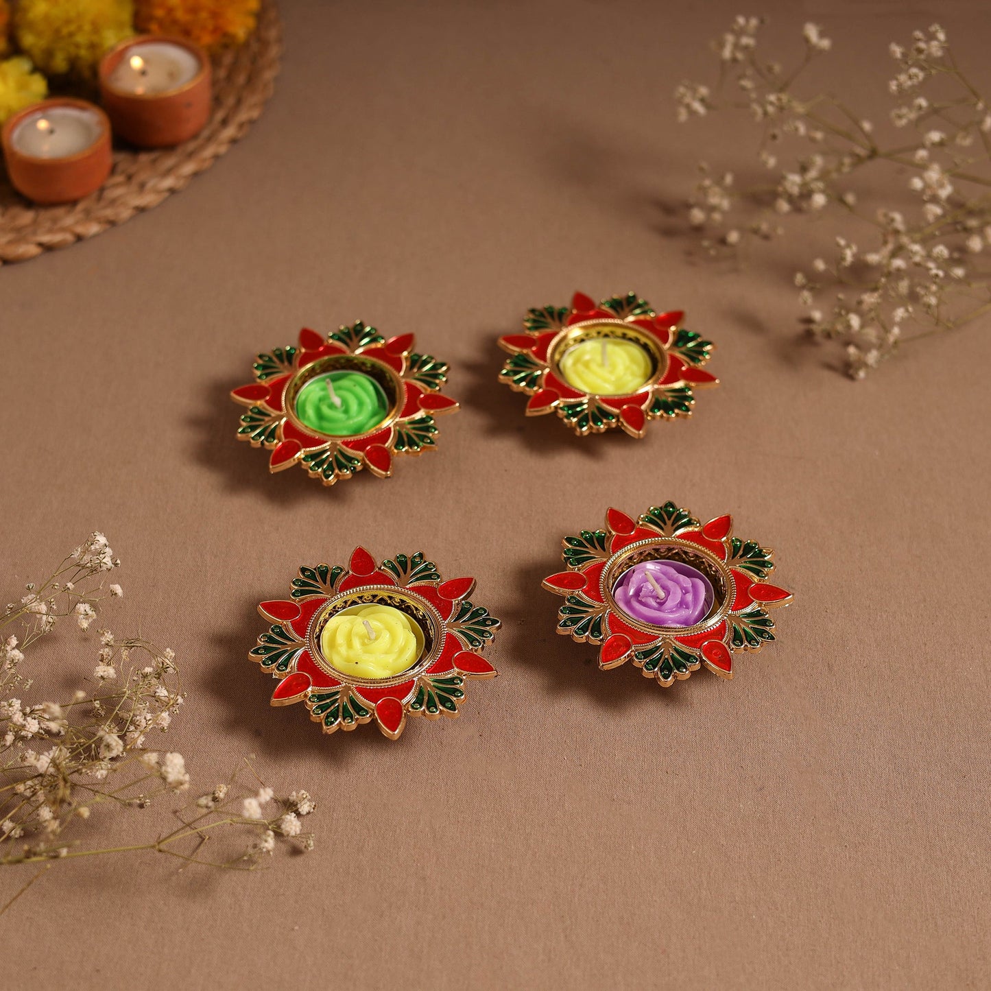 Enamel work tealight candle holder (set of 4) 11