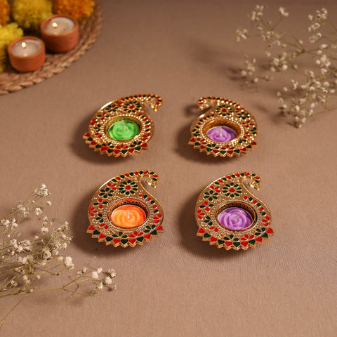 Enamel work tealight candle holder (set of 4) 12