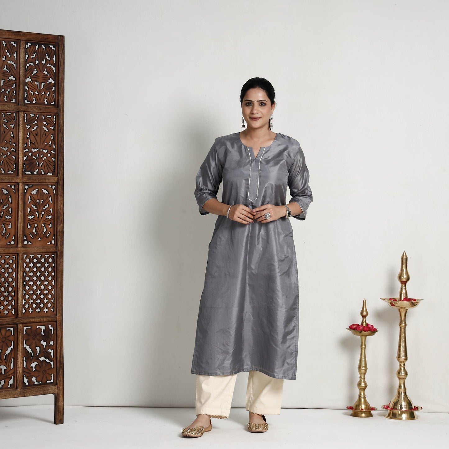 Buy Ethnic Plain Pure Silk Kurta Online at iTokri.com