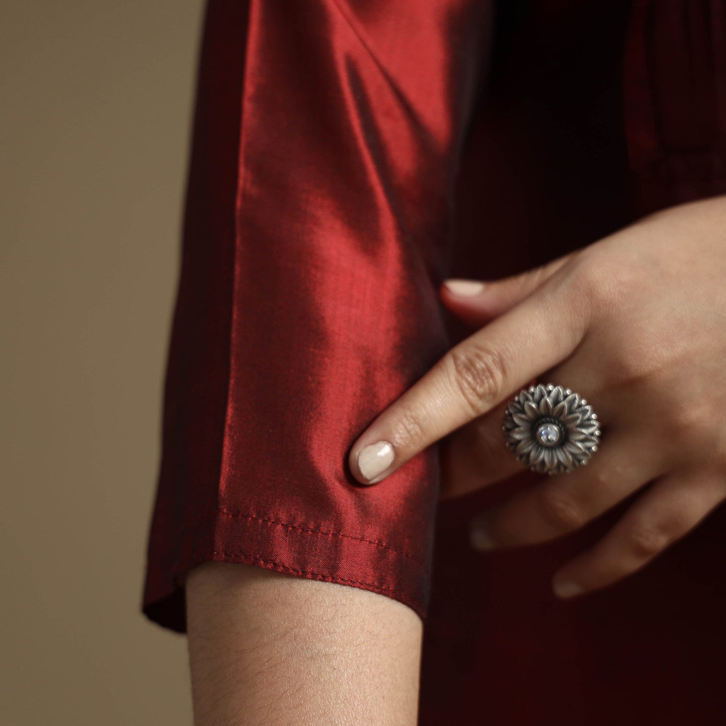 Ethnic maroon - plain pintuck pure silk kurta - handcrafted