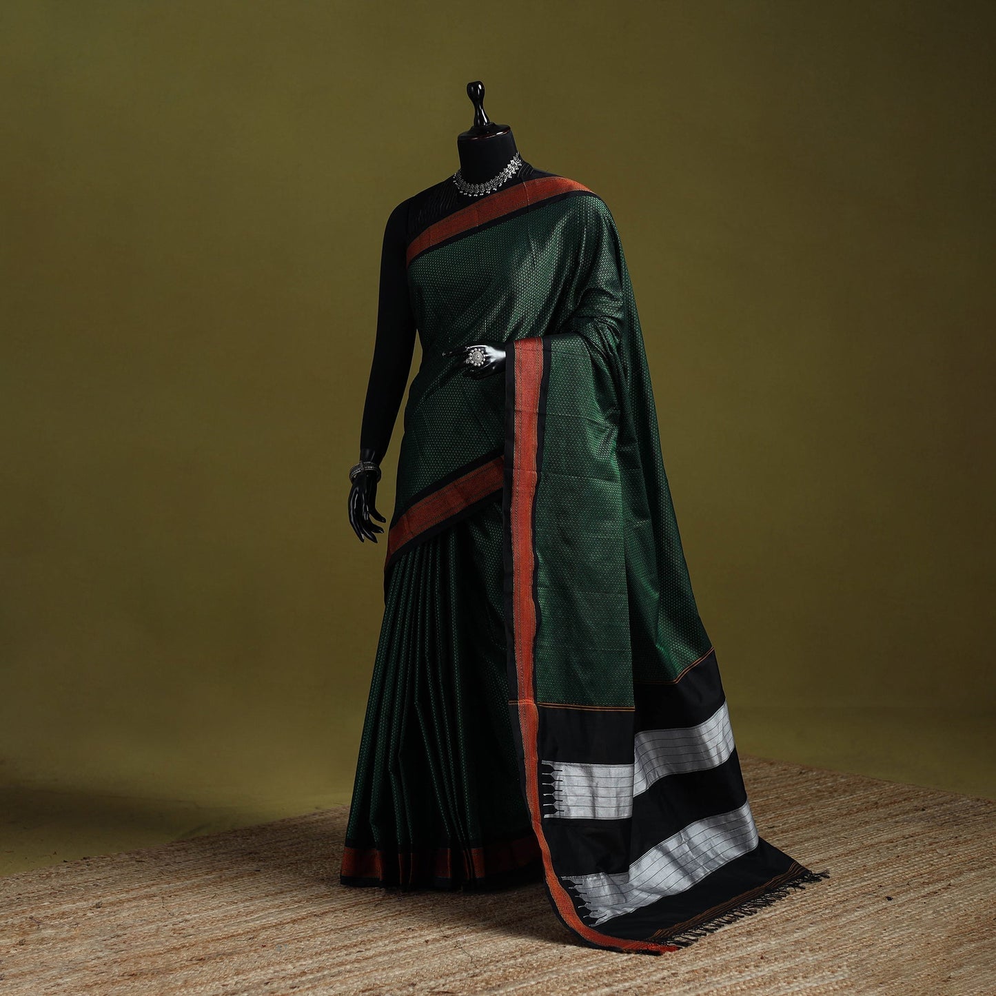 Silk cotton khun saree with ilkal pallu chikki paras border