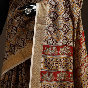Brown - natural dyed pedana chanderi silk kalamkari saree