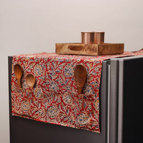 Red Kalamkari Block Printed Fridge Top Cover with Handle Cover