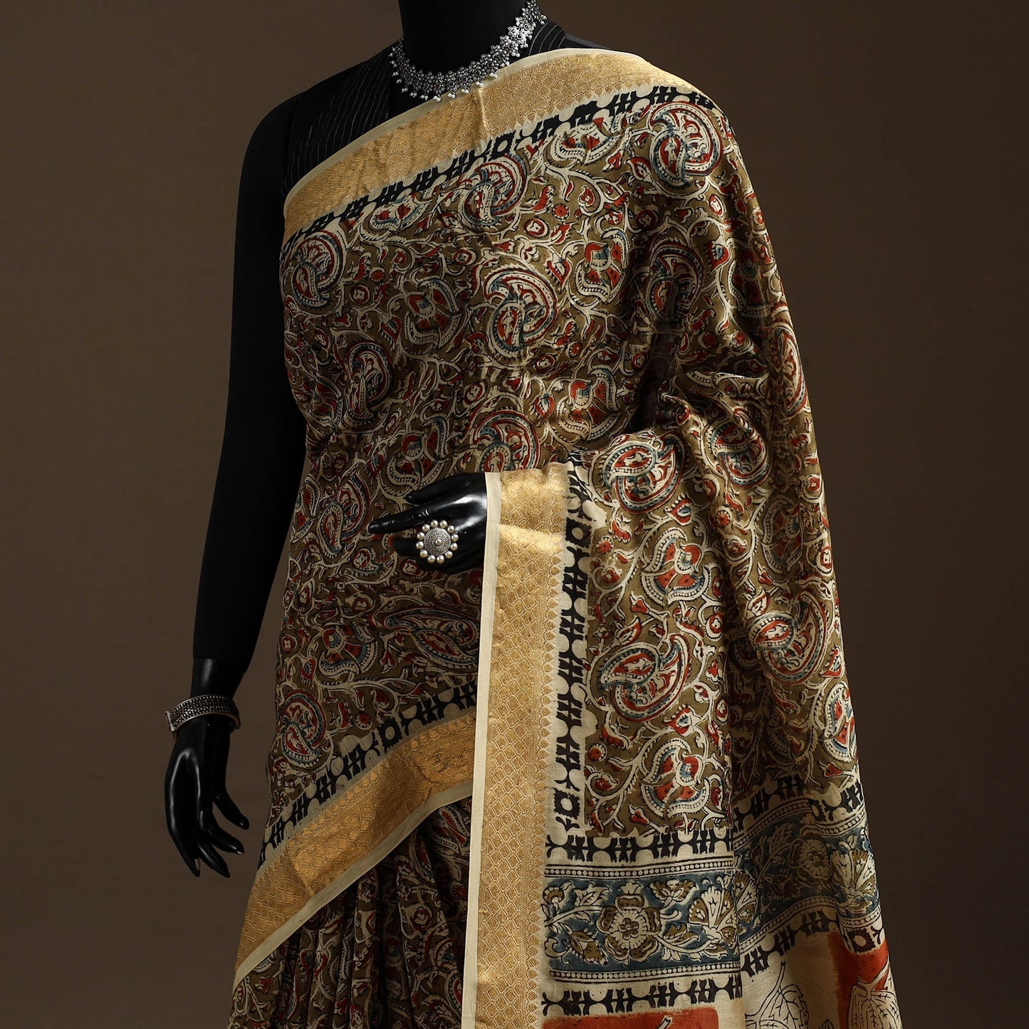 Multicolor - natural dyed pedana chanderi silk kalamkari