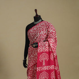 Pink - mul cotton hand batik saree 69 - handcrafted