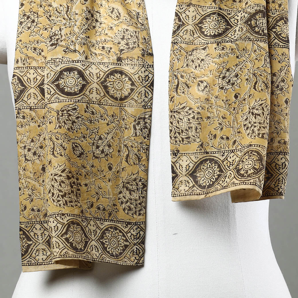 Yellow Pedana Kalamkari Block Printed Natural Dyed Cotton Stole