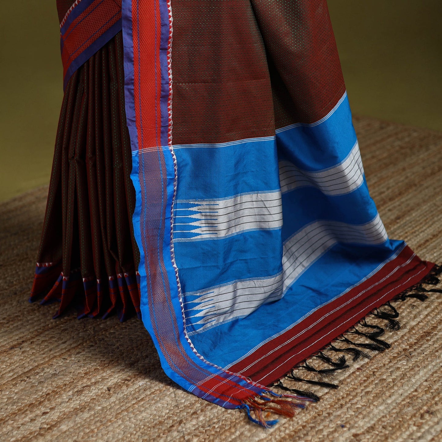 Silk cotton khun saree with ilkal pallu chikki paras border