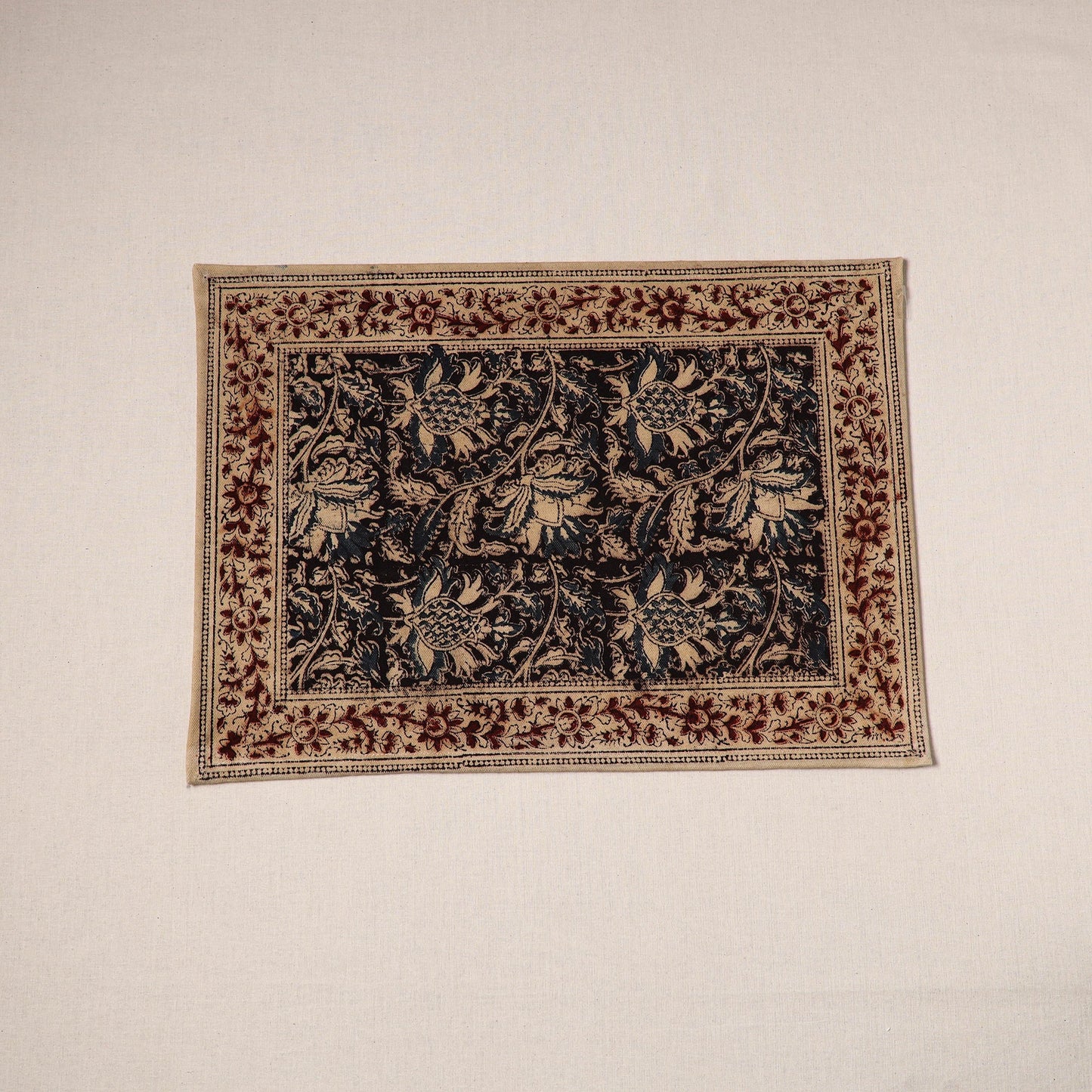 Black - natural dyed pedana kalamkari cotton table mat 16
