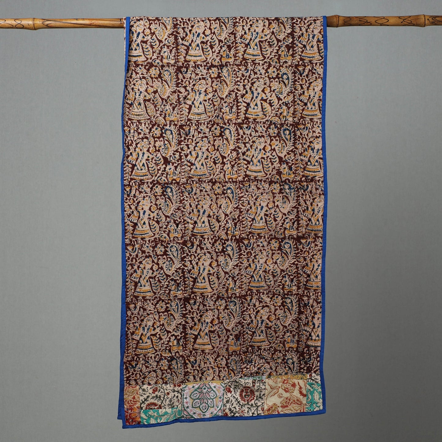 Maroon Kalamkari Block Printed Cotton Patchwork Stole