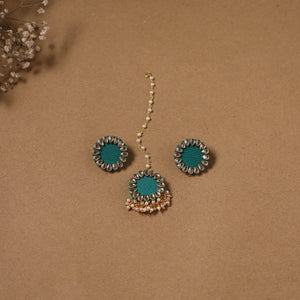 Fabart kundan earrings & maang tikka set 18 - handcrafted