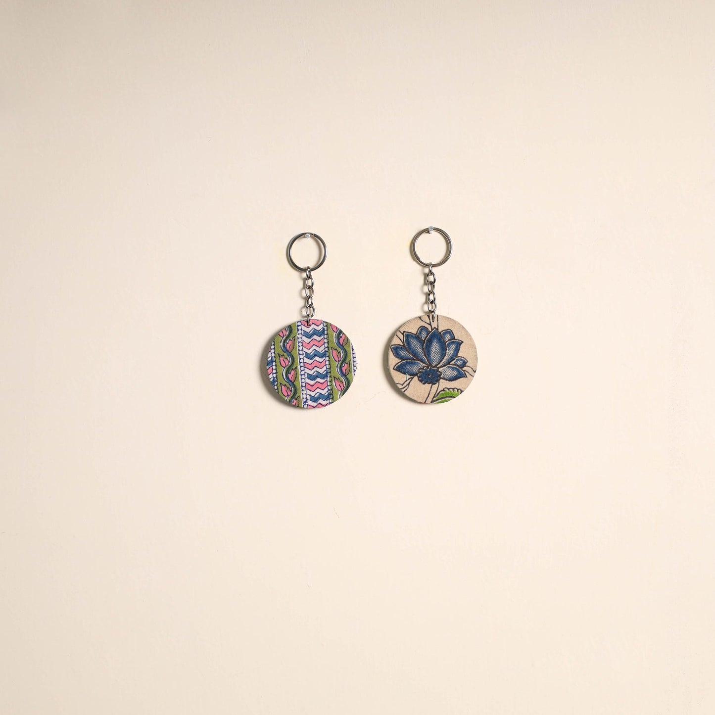 Fabric-embellished wood keychain (set of 2) 29 - handcrafted