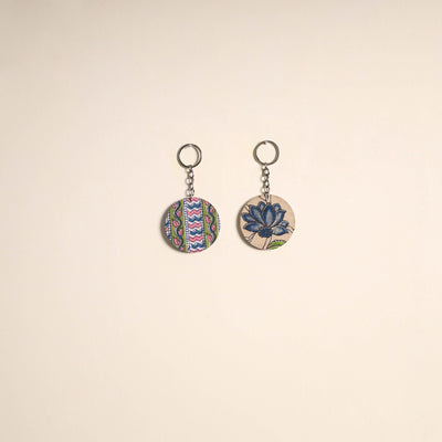 Fabric-embellished wood keychain (set of 2) 29 - handcrafted
