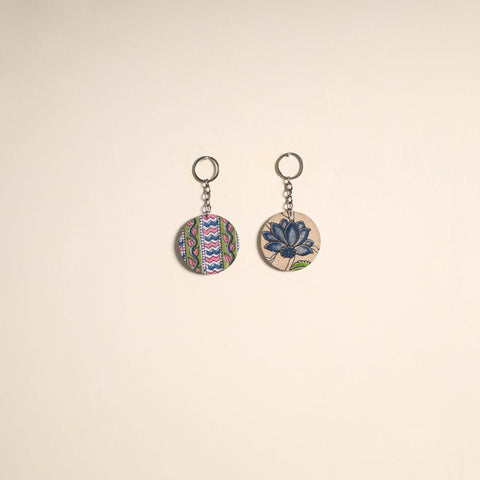 Fabric-embellished wood keychain (set of 2) 29 - handcrafted