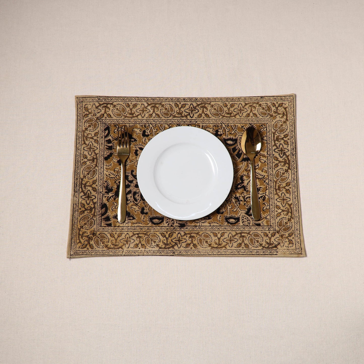 Brown - natural dyed pedana kalamkari cotton table mat 14