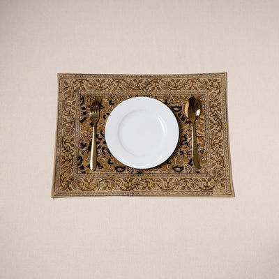 Brown - natural dyed pedana kalamkari cotton table mat 14