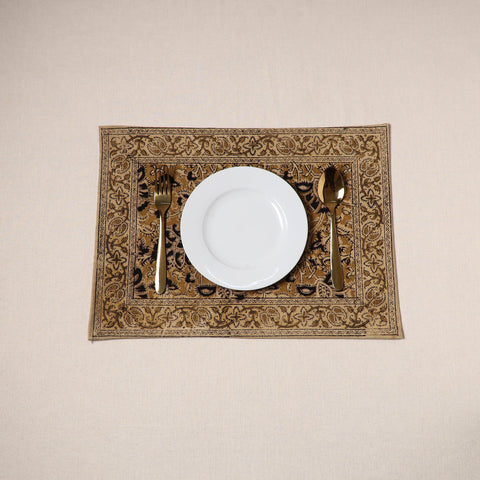 Brown - natural dyed pedana kalamkari cotton table mat 14